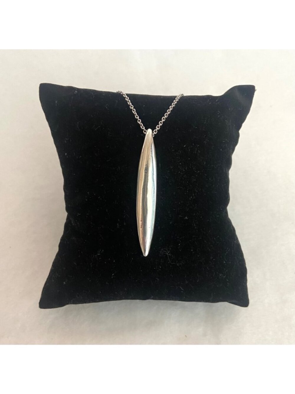 Sterling Silver 925 Solid Elongated Oval Pendant Necklace 18" Cable Chain - Picture 4 of 16